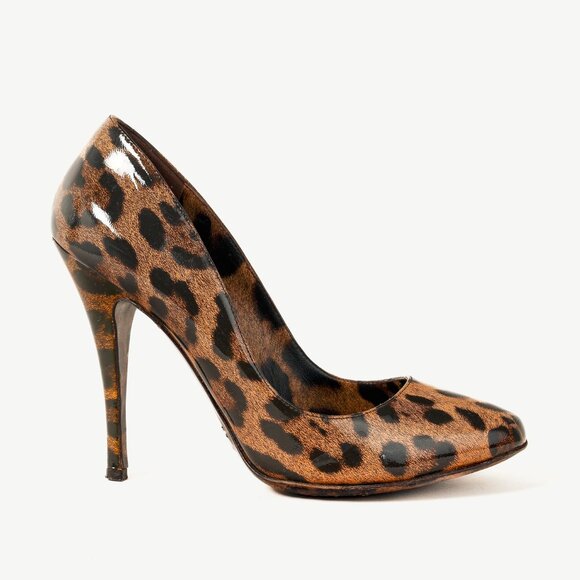 Dolce & Gabbana Brown Leopard Patent Leather Pumps - Picture 1 of 9